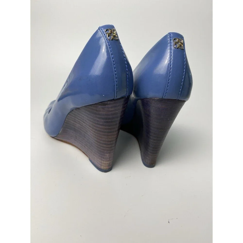 Coach Women’s Blue Patent Open Toe Wedge Heels 8 B - Picture 4 of 10